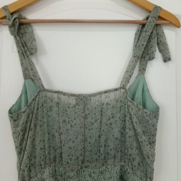 Like New Francesca's Blue Rain Moss Green Chiffon Romper S Feminine Flowy - Picture 6 of 11